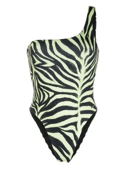 Zebra-Print One-Shoulder Swimsuit