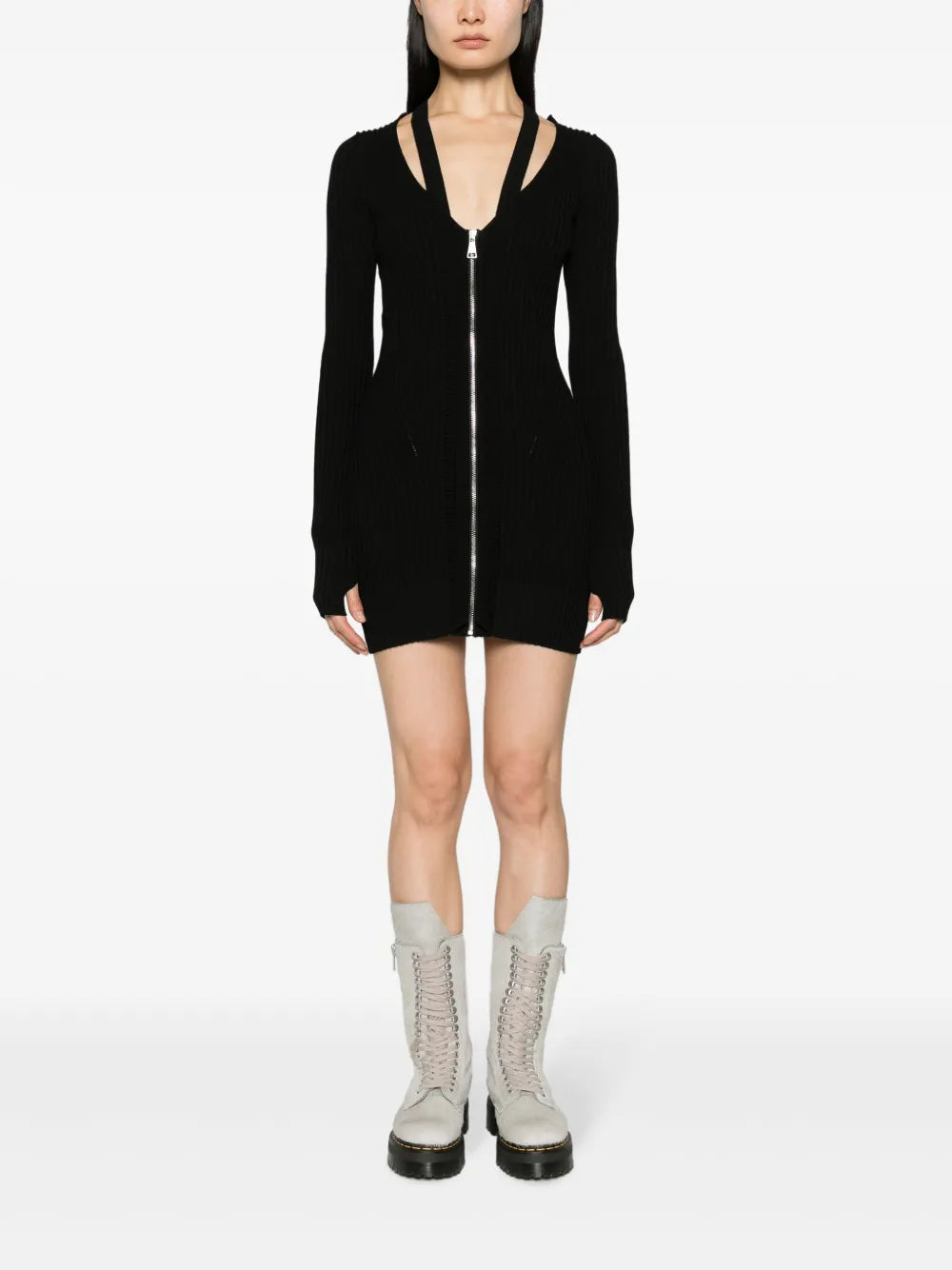 V-Neck Ribbed-Knit Dress