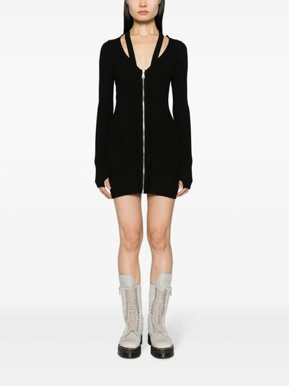 V-Neck Ribbed-Knit Dress