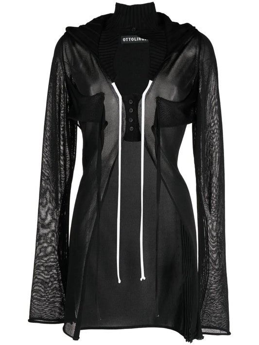 Cut-Out Knitted Cardigan Hoodie