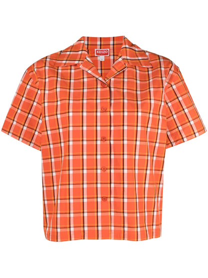 Short-Sleeve Checkered Buttoned Shirt