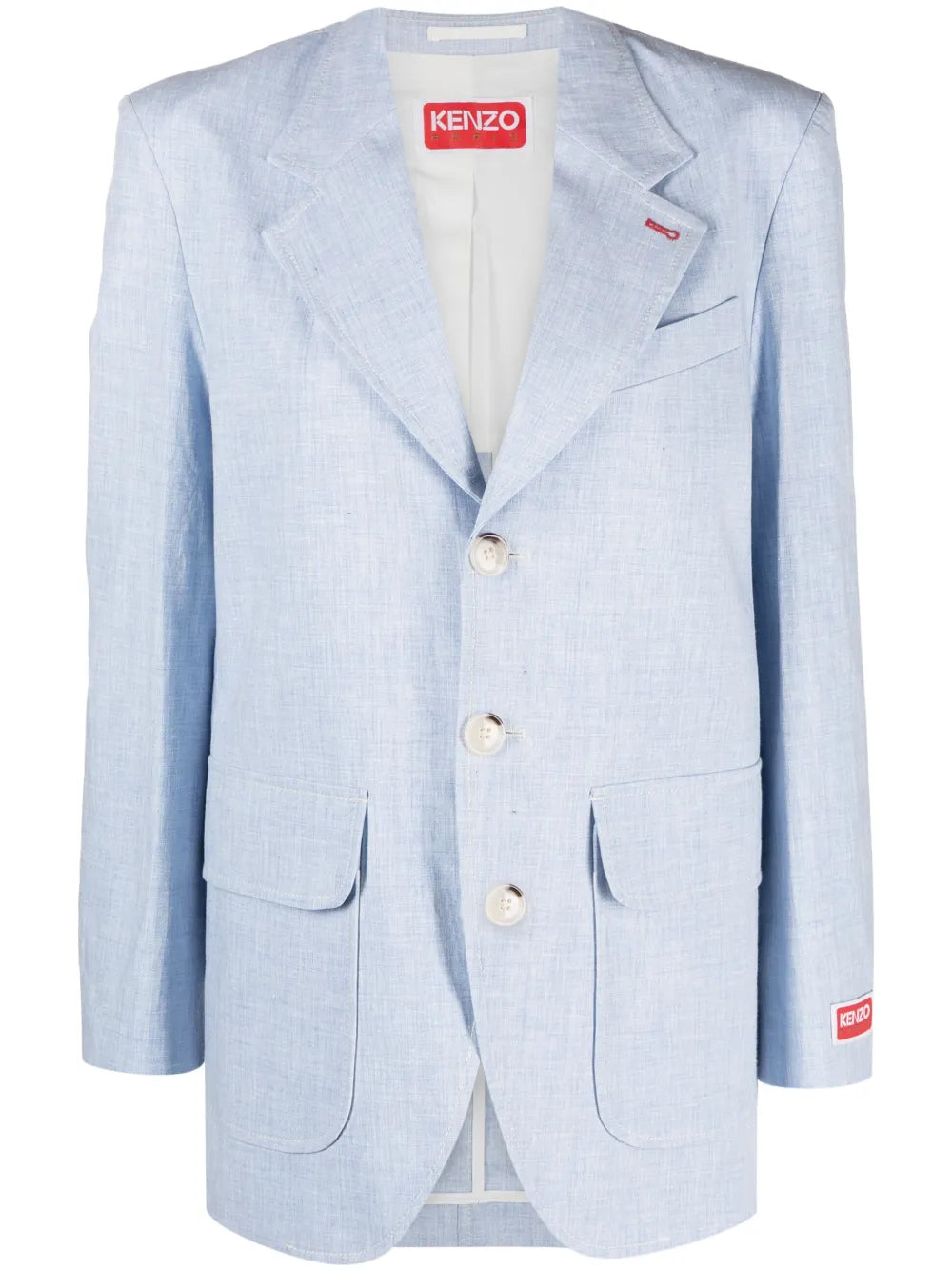 Logo-Patch Buttoned Linen Blazer