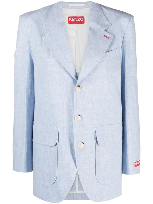 Logo-Patch Buttoned Linen Blazer