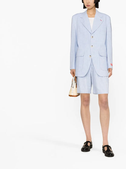 Logo-Patch Buttoned Linen Blazer