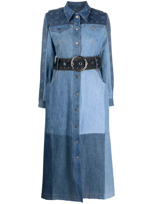 Belted Panelled Denim Coat