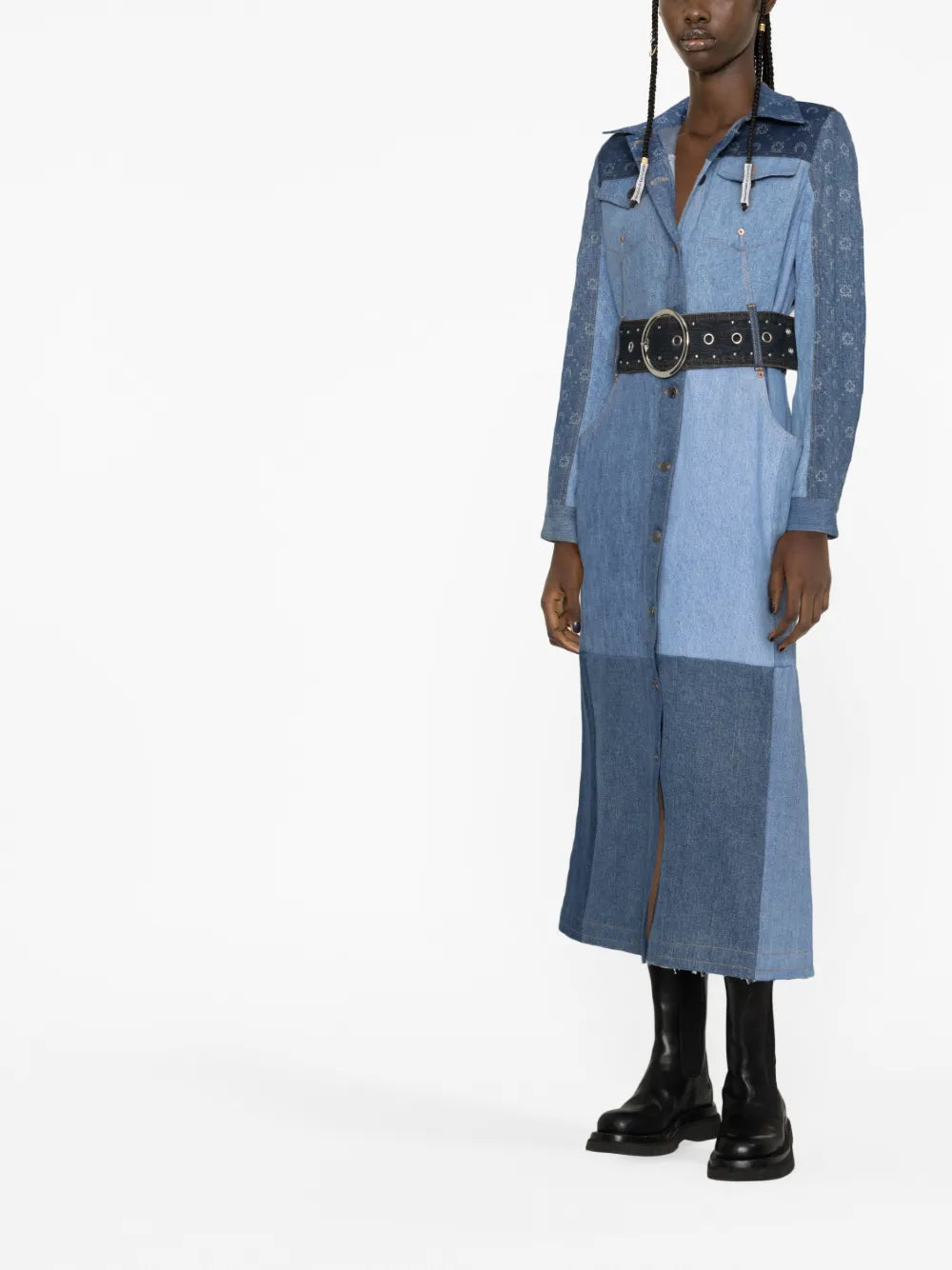 Belted Panelled Denim Coat