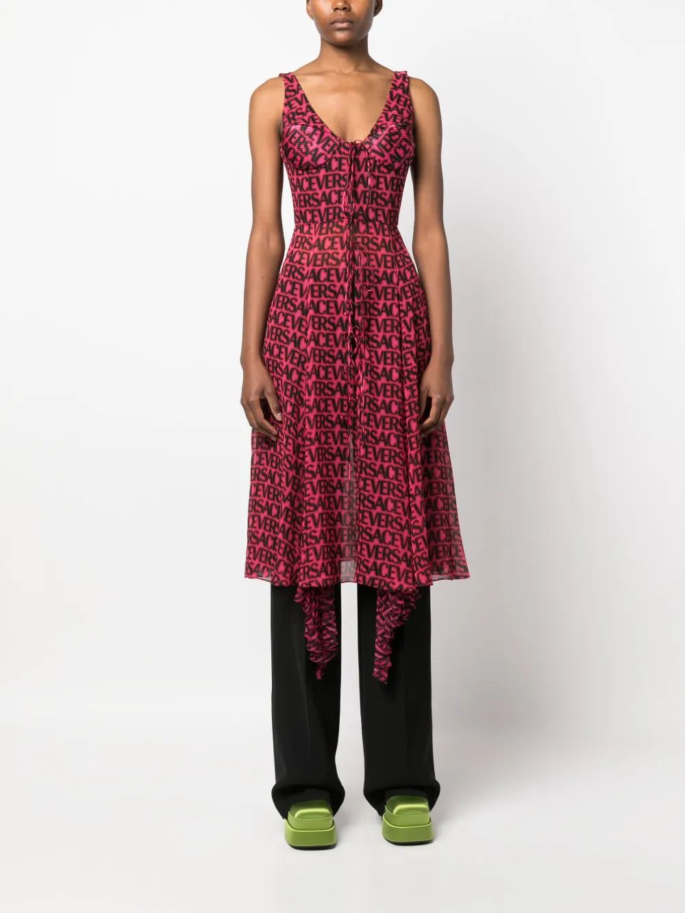 Logo-Print Asymmetric-Hem Silk Dress