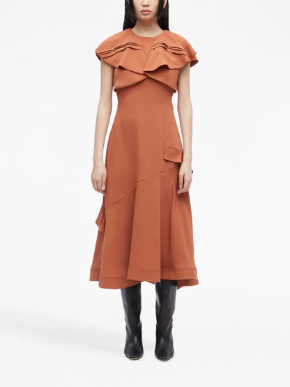 Ruffle-Overlay Midi Dress