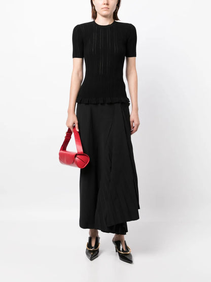 Ribbed Ruffle-Hem T-Shirt