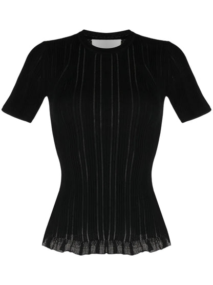 Ribbed Ruffle-Hem T-Shirt