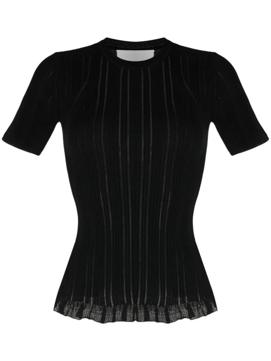 Ribbed Ruffle-Hem T-Shirt
