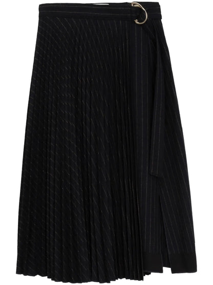 Belted Pleated Midi Skirt