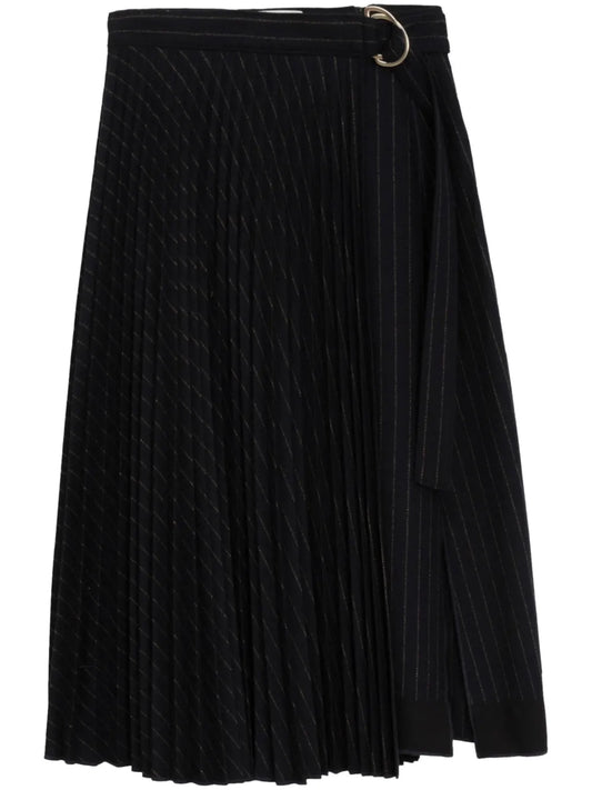 Belted Pleated Midi Skirt