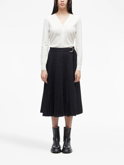 Belted Pleated Midi Skirt