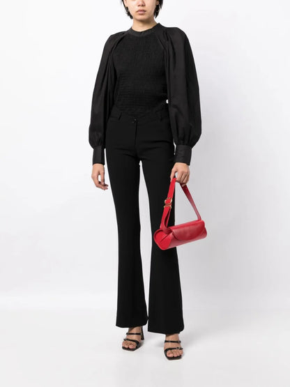 Puff-Sleeve Plissé Blouse