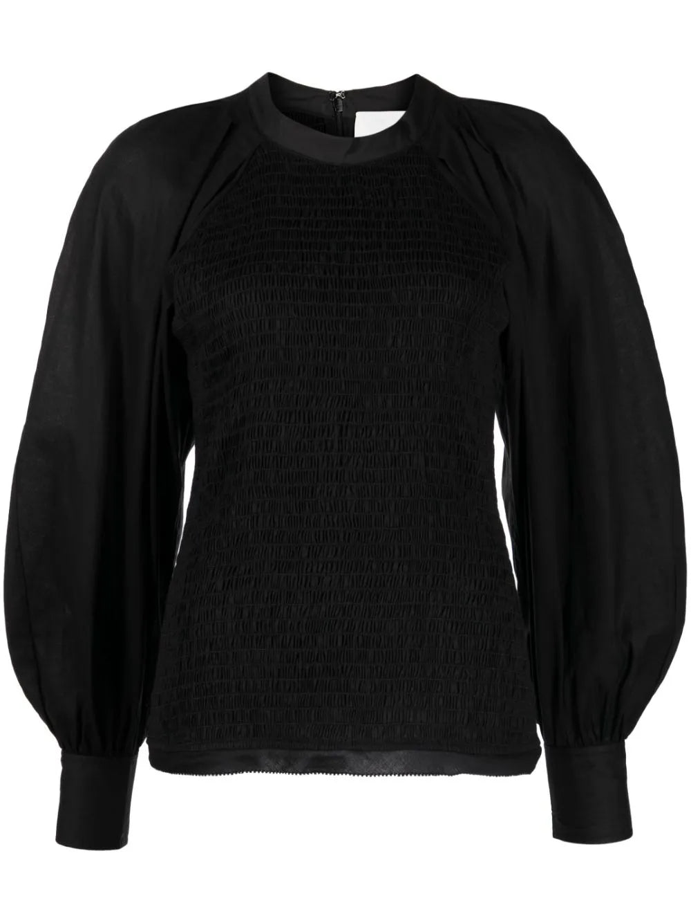 Puff-Sleeve Plissé Blouse