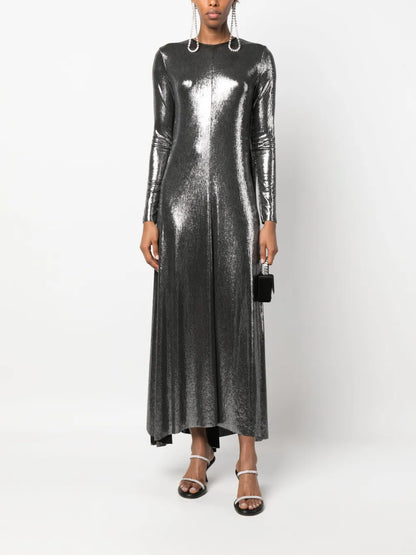 Metallic-Finish Shift Maxi Dress