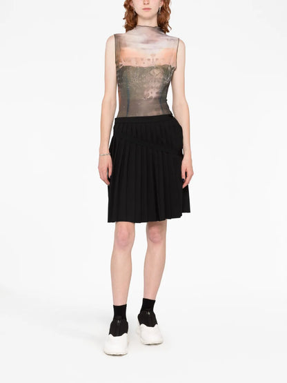 Asymmetric Pleated Miniskirt