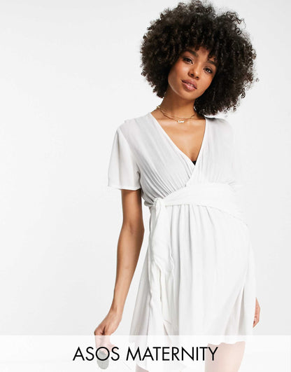 Maternity Crinkle Tie Front Sheer  Beach Cover Up
