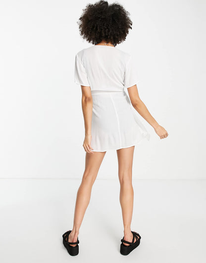 Maternity Crinkle Tie Front Sheer  Beach Cover Up