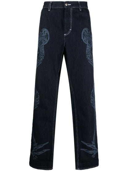 Etched Denim Wide-Leg Jeans