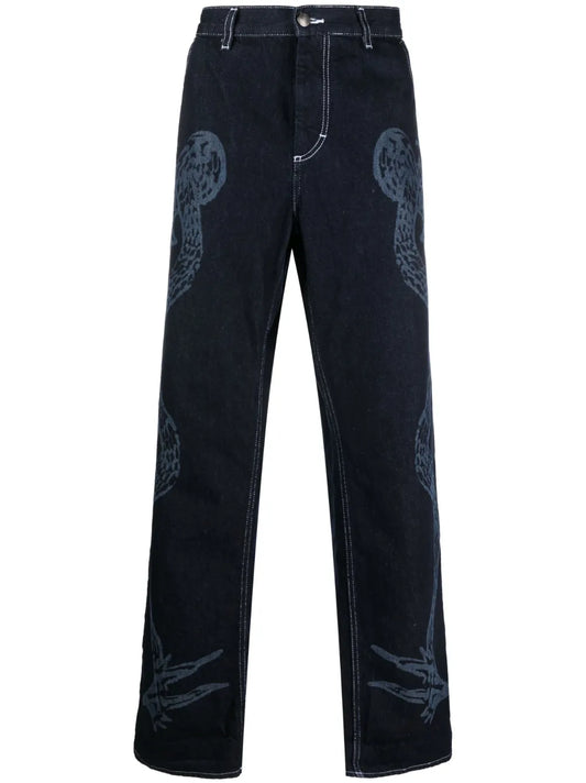 Etched Denim Wide-Leg Jeans