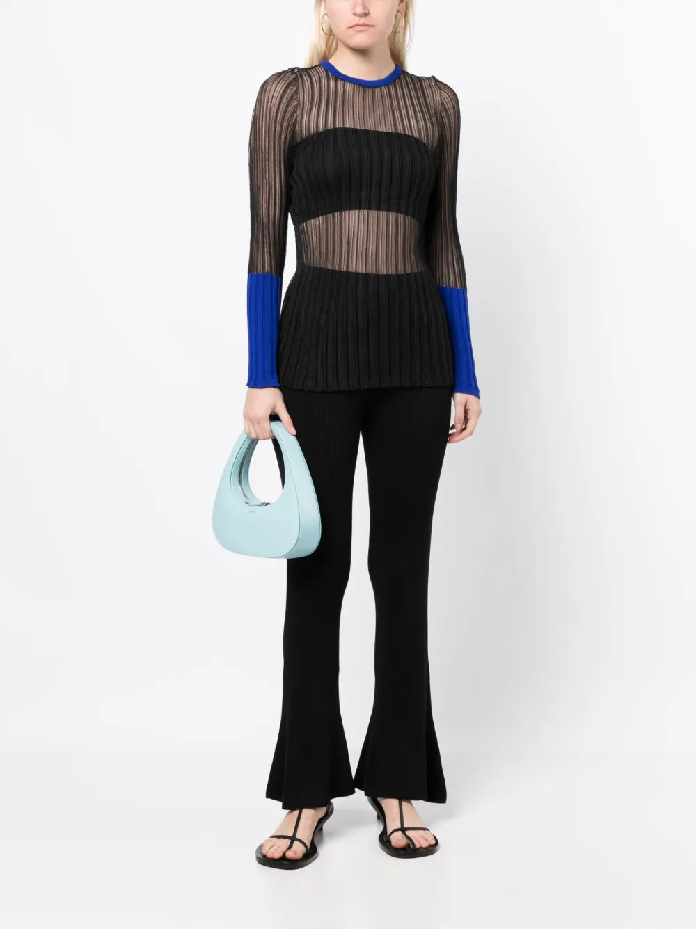 Ribbed-Knit Sheer Top