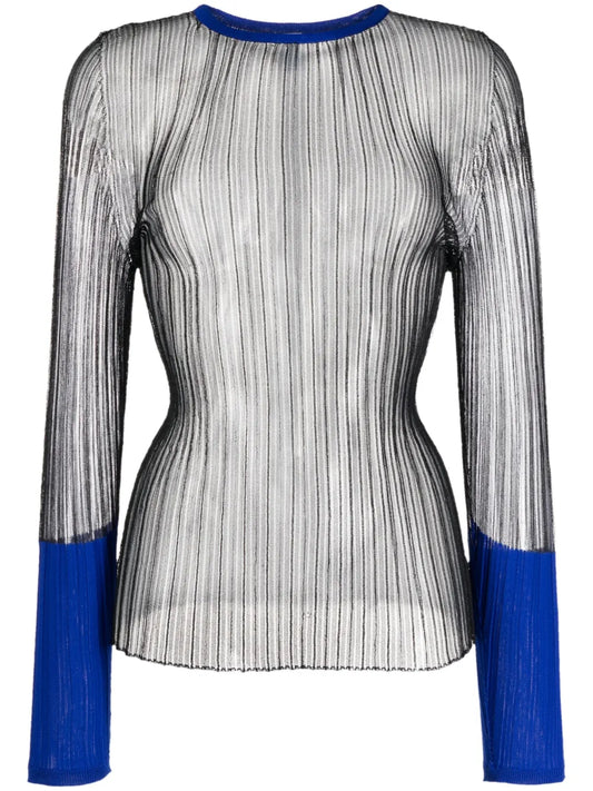 Ribbed-Knit Sheer Top