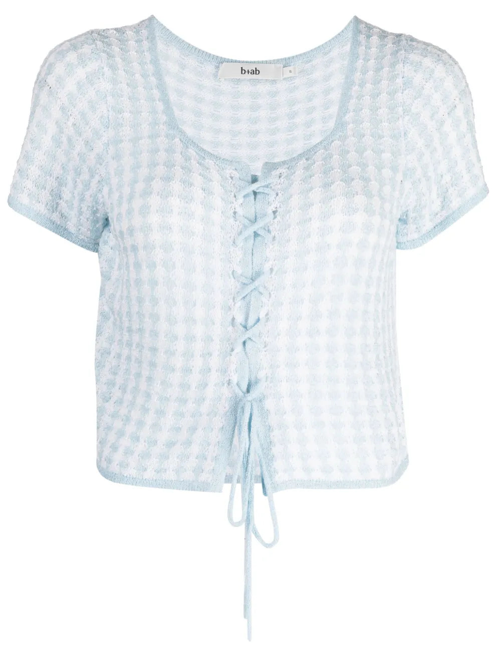 Checked Lace-Up Knitted Top