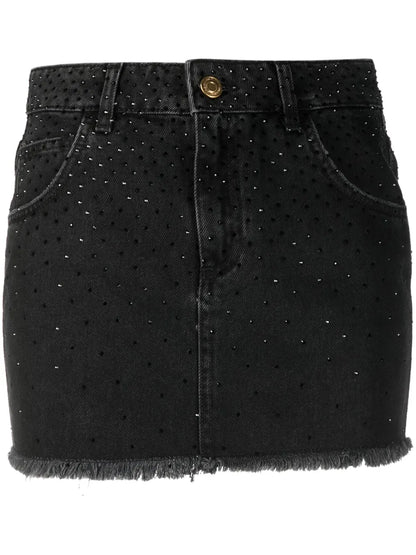 Rhinestone-Embellished Denim Skirt