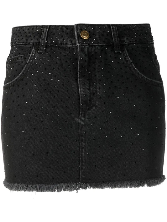 Rhinestone-Embellished Denim Skirt