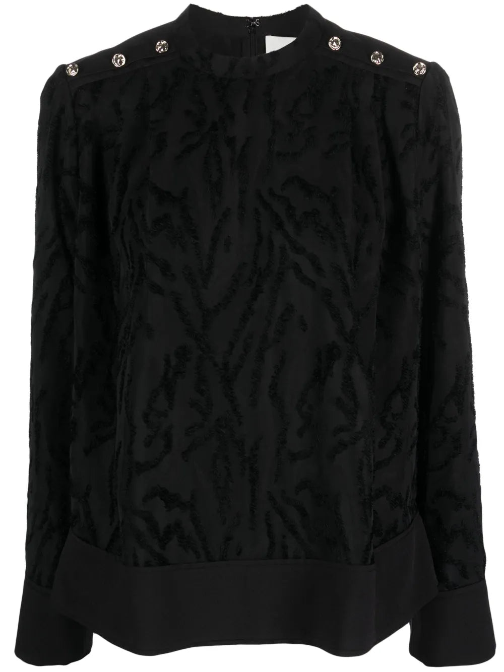 Shadow Vines Mock-Neck Jacquard Blouse