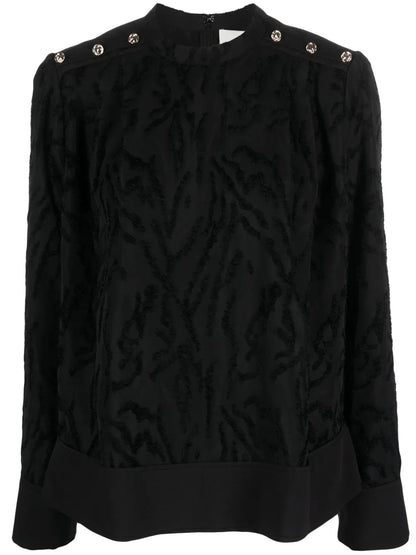 Shadow Vines Mock-Neck Jacquard Blouse
