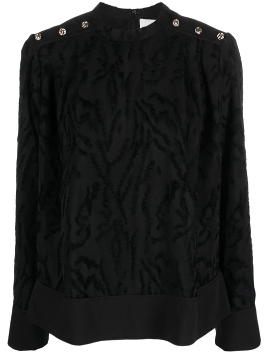 Shadow Vines Mock-Neck Jacquard Blouse