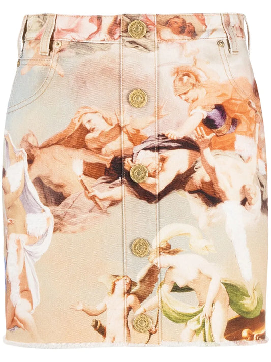 Printed Denim Miniskirt