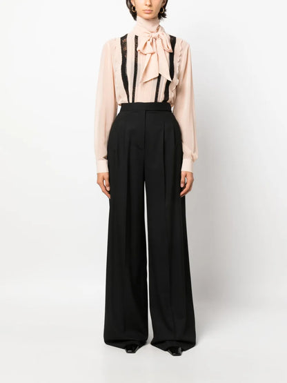 Attached-Scarf Floral-Lace Blouse