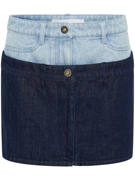 Double-Layer Denim Miniskirt