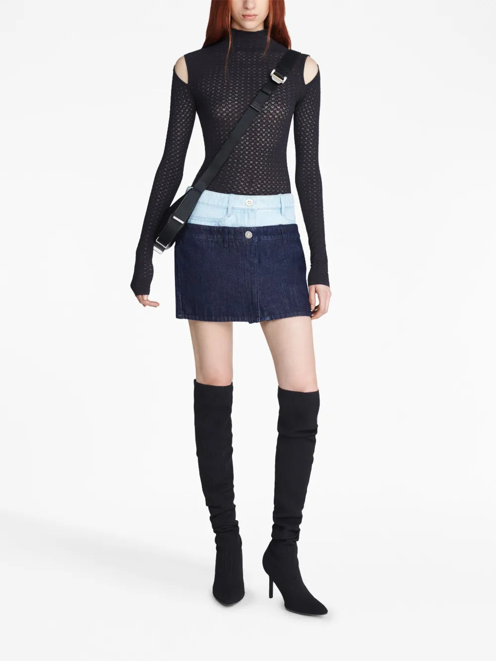 Double-Layer Denim Miniskirt