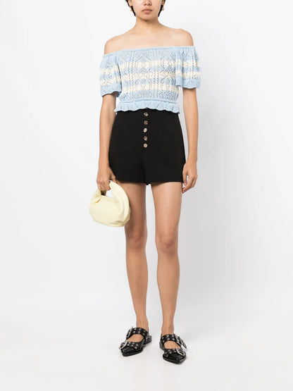 Pointelle-Knit Off-Shoulder Top
