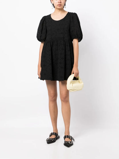 Puff-Sleeved Lace Dress