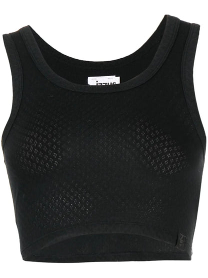 Logo-Patch Pointelle-Knit Top