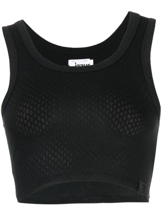 Logo-Patch Pointelle-Knit Top