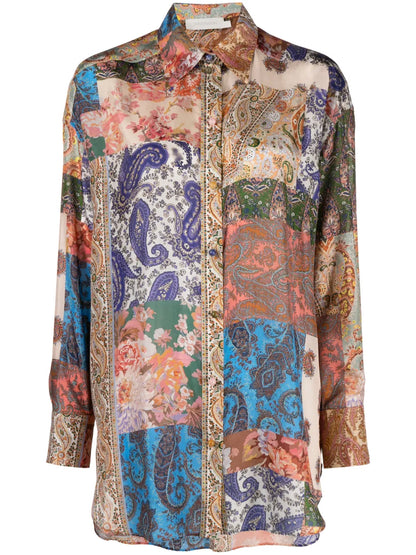 Graphic-Print Silk Shirt