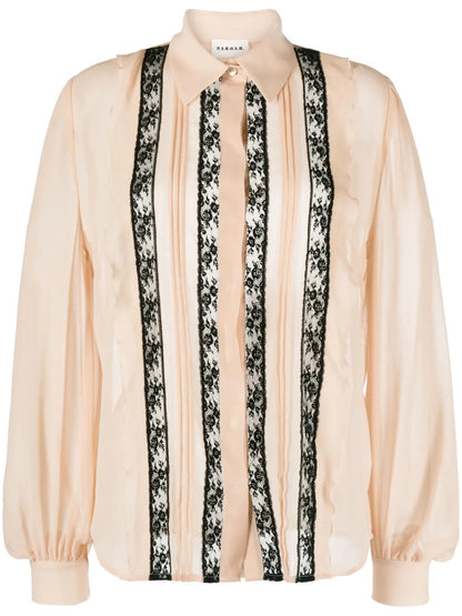 Floral-Lace Long-Sleeve Shirt