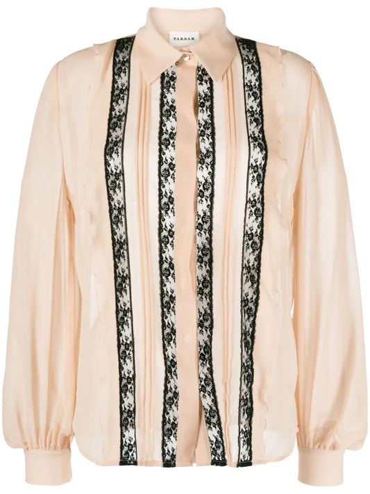 Floral-Lace Long-Sleeve Shirt
