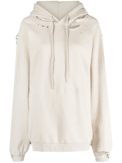 Oversized Ripped-Detail Cotton Hoodie