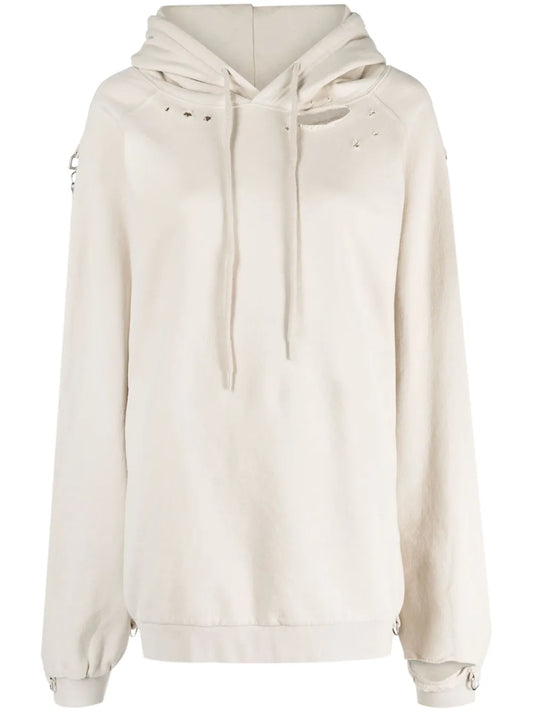 Oversized Ripped-Detail Cotton Hoodie