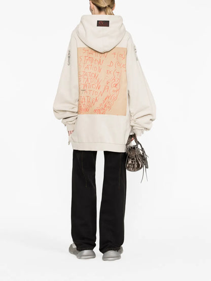 Oversized Ripped-Detail Cotton Hoodie
