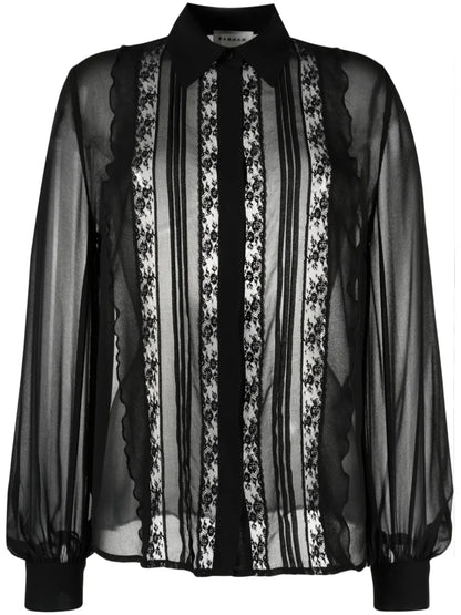 Floral-Lace Semi-Sheered Shirt