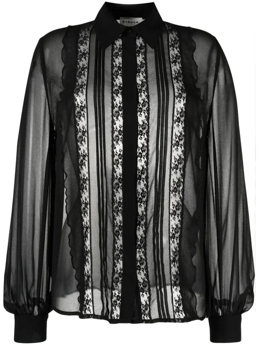 Floral-Lace Semi-Sheered Shirt